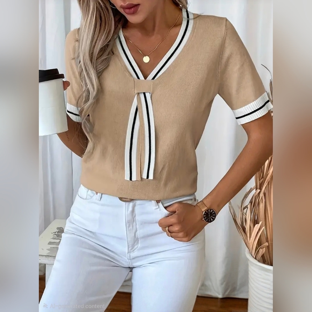 Short Sleeve V-Neck Sweaters